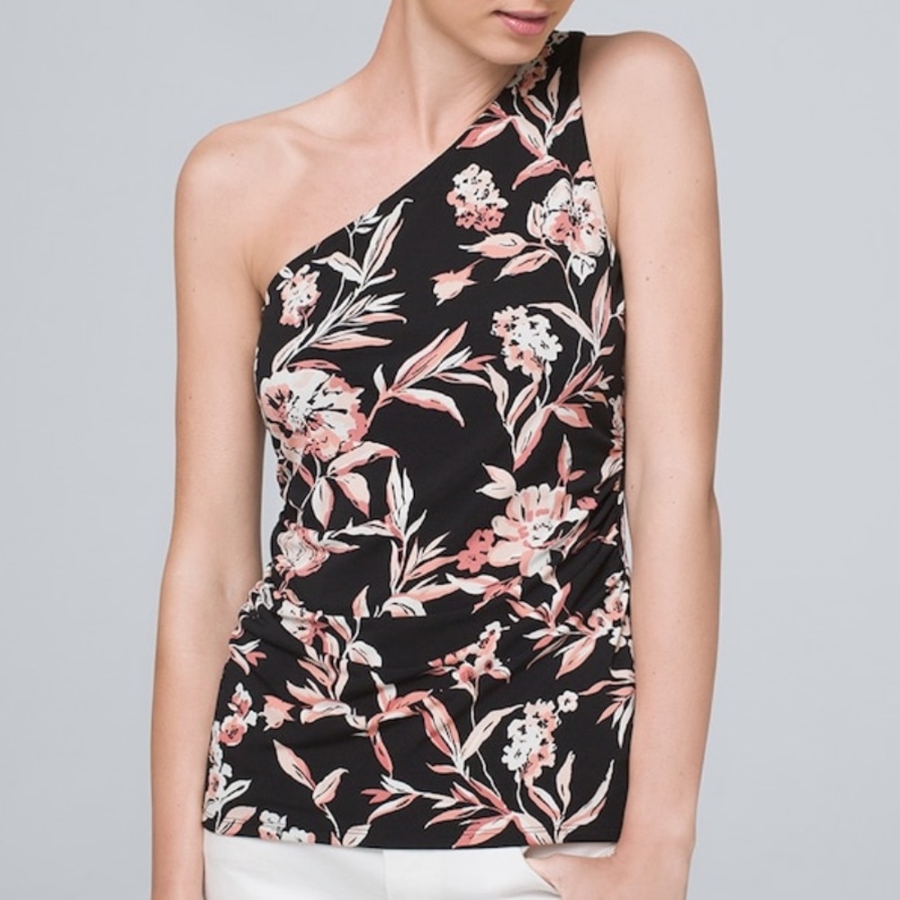 NWT GORGEOUS FLORAL ONE-SHOULDER TOP! BEAUTIFUL DESIGN, SHAPELY & STYLISH!